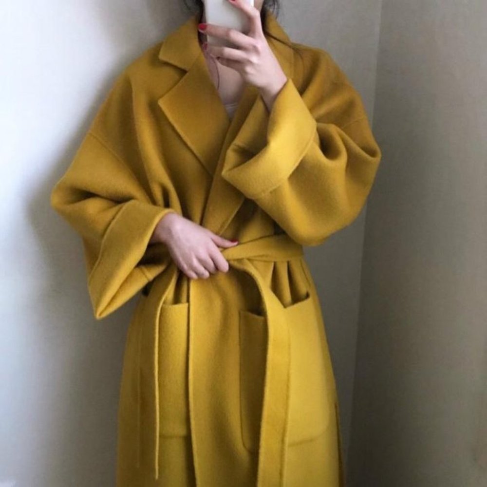 Cashmere Blended Belted Long Trench Coat